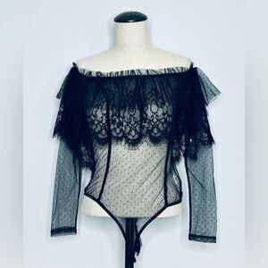 NEW Windsor Sheer Black Lace Bodysuit size Medium
